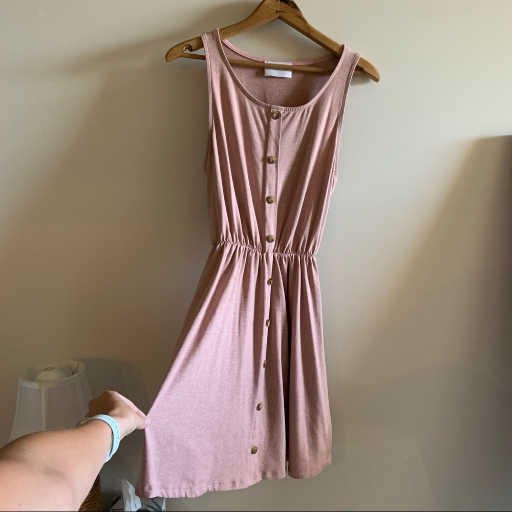 French Grey heathered mauve pink button front sleeveless dress, size small